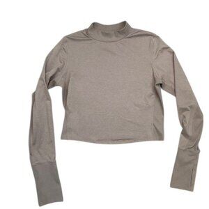OLD NAVY Cozecore Cropped Mock Neck Top Moon Mist Tan Small